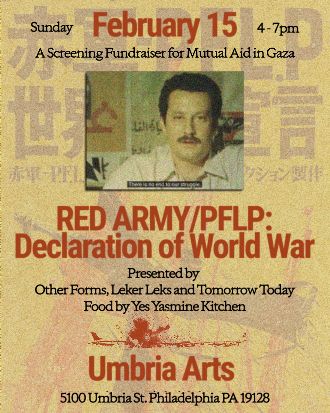 2/15/2026 Gaza Fundraiser Screening of RED ARMY/PFLP: Declaration of World War